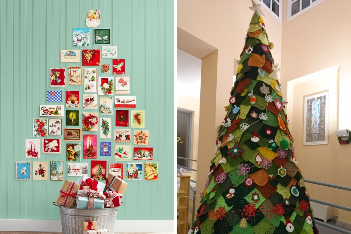 Albero di Natale con presine da cucina e con cartoline